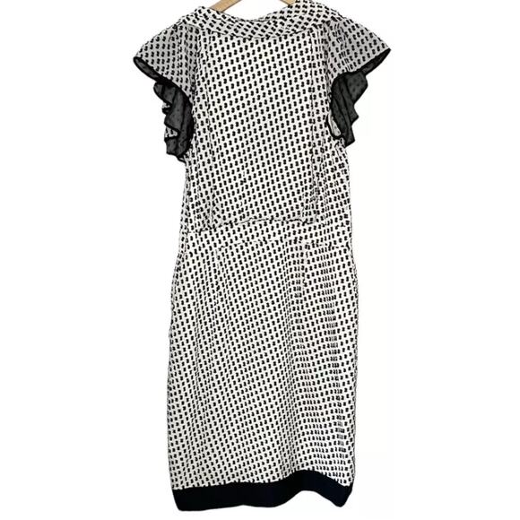 Zac Posen Silk Chiffon Swiss Dot 40’s Style Sheath Dress Black Cream 6 - Picture 5 of 12